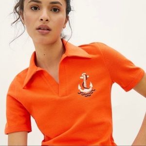 𝅺anthropologie Maeve Orange Red Newport Nautical Polo Top Size XS NWT